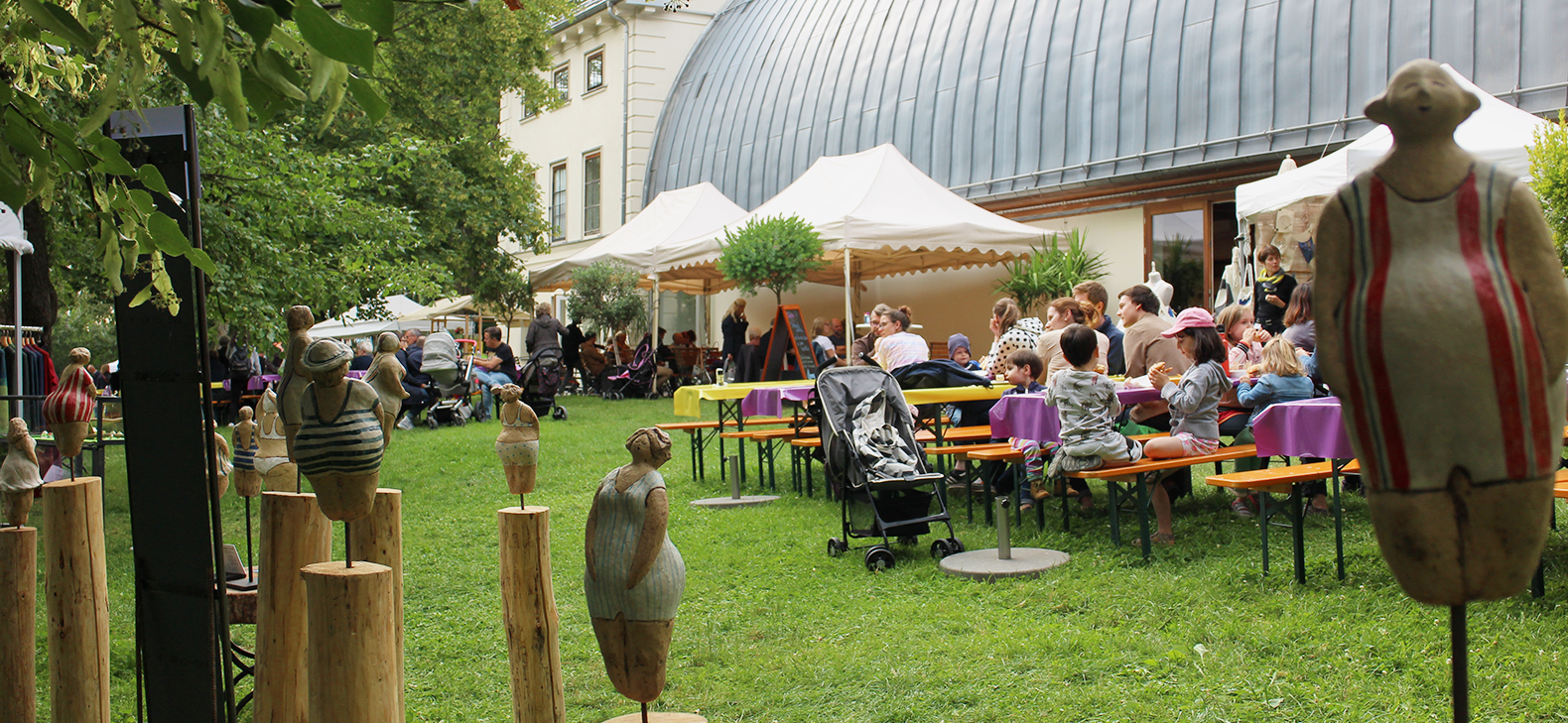 View of the Garden at the Schafhof - European center for art of the district of Upper Bavaria during the Johannismarket of 2018.